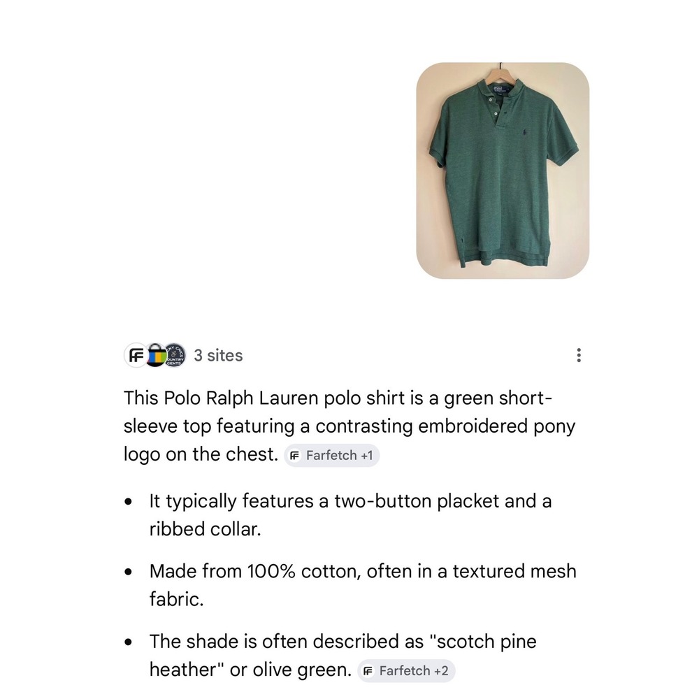 Polo Ralph Lauren Mens Green Scotch Pine Heather Cotton Mesh Polo Shirt Size S - Picture 6 of 10